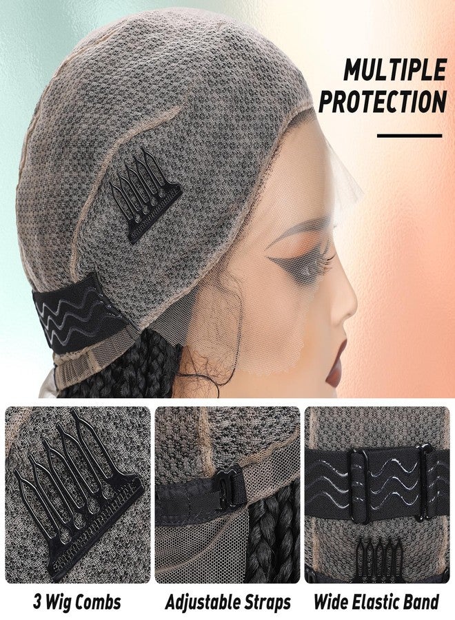 FAVE 30 Inch Braided Wig for Black Women Full Double Lace Braided Wig with Curly Ends Glueless Wig with Baby Hair for Daily Use Natural Black - Image 5